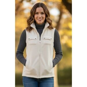 Chaps Sleeveless Fleece Zip Front Vest Ivory Size M